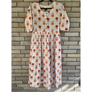 Soch Orange Fruit Print Midi Dress Button Front Boho Womens Size XS